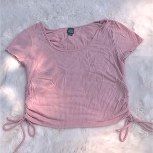 Wild Fable Tunic Top Medium Womens Pink Ruched Short Sleeves Casual Knit